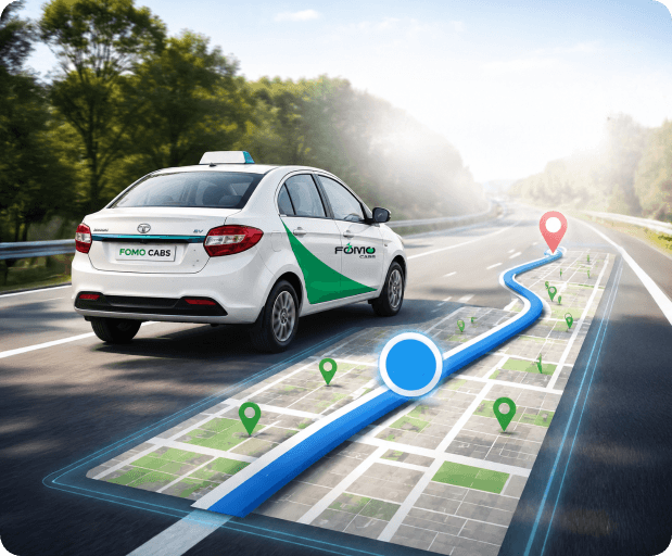 Live GPS tracking showing a FOMO cab following its mapped route